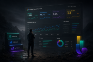 Measure WooCommerce SEO with a Search Console dashboard showing metrics, trends, and charts — Measure WooCommerce SEO